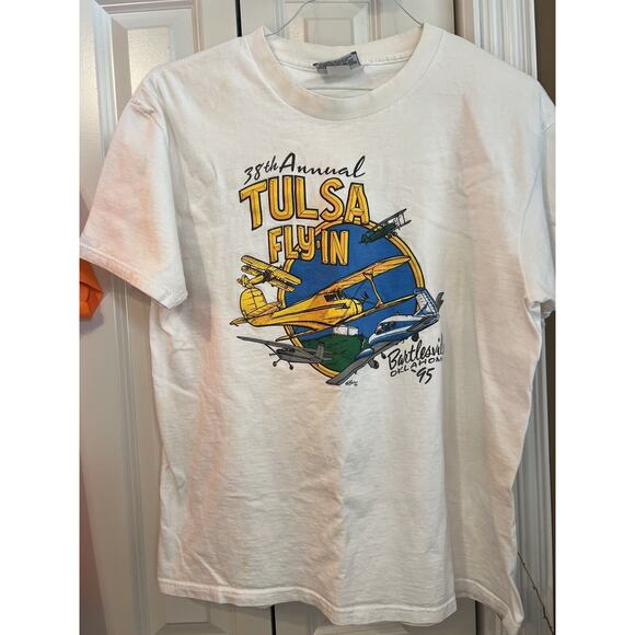 VINTAGE 1995 Tulsa Fly-In Bartlesville OK T-shirt Size Large - Picture 1 of 11
